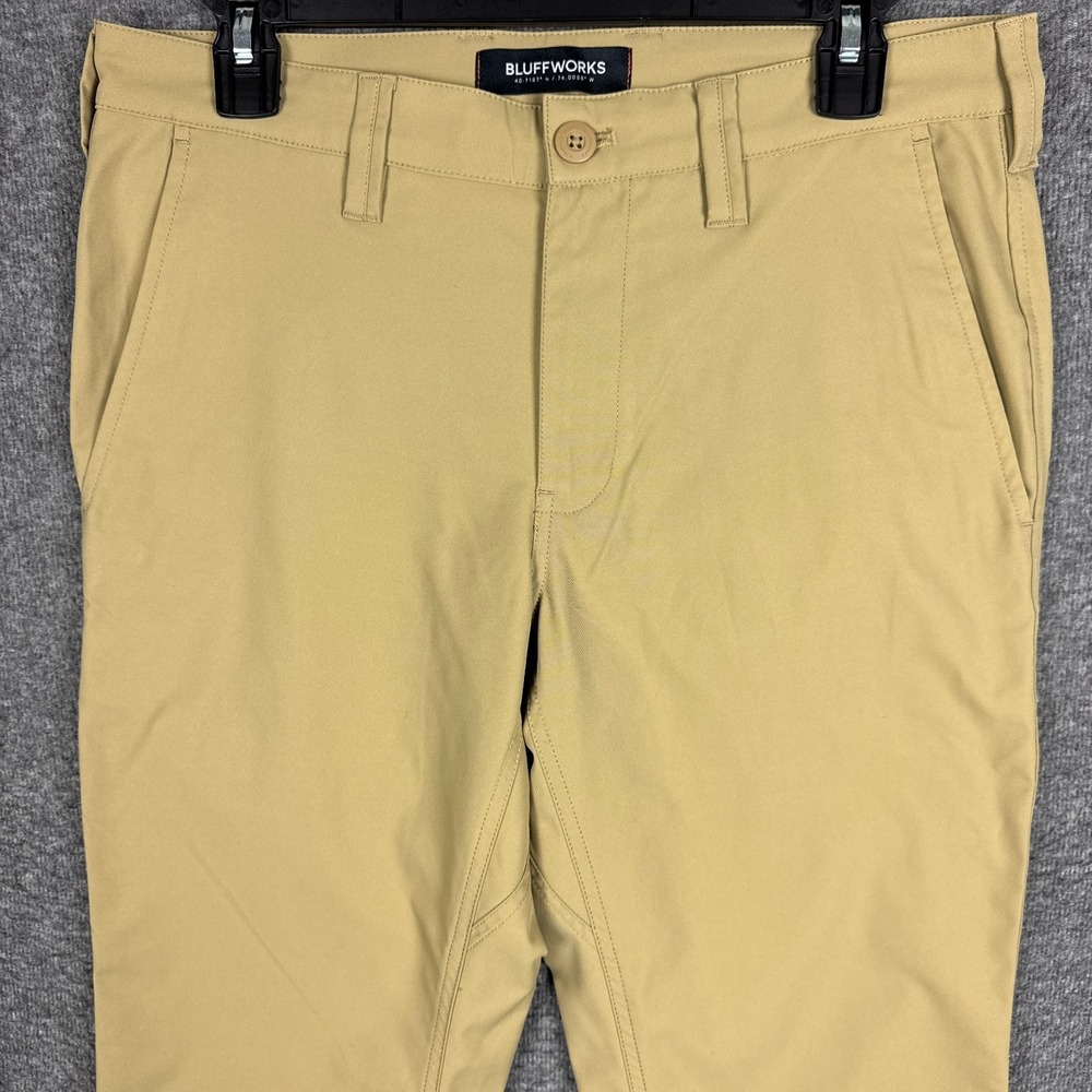 Bluffworks Ascender Pants Mens 30x28 Tailored Fit Beige Travel Dress Zip Pocket